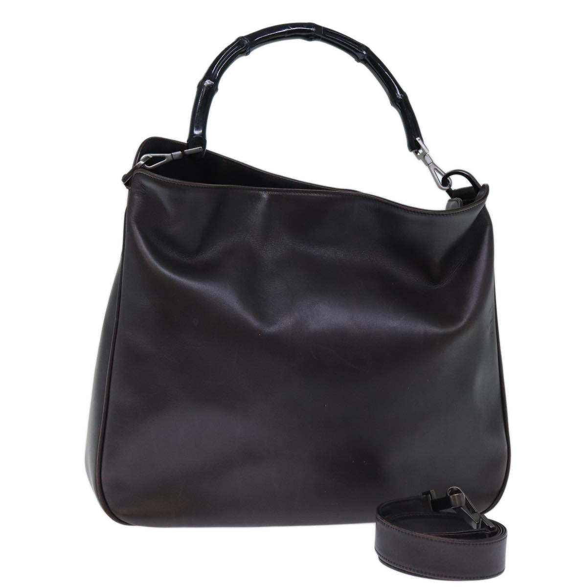 GUCCI Bamboo Hand Bag Leather 2way Brown 0011577 72734