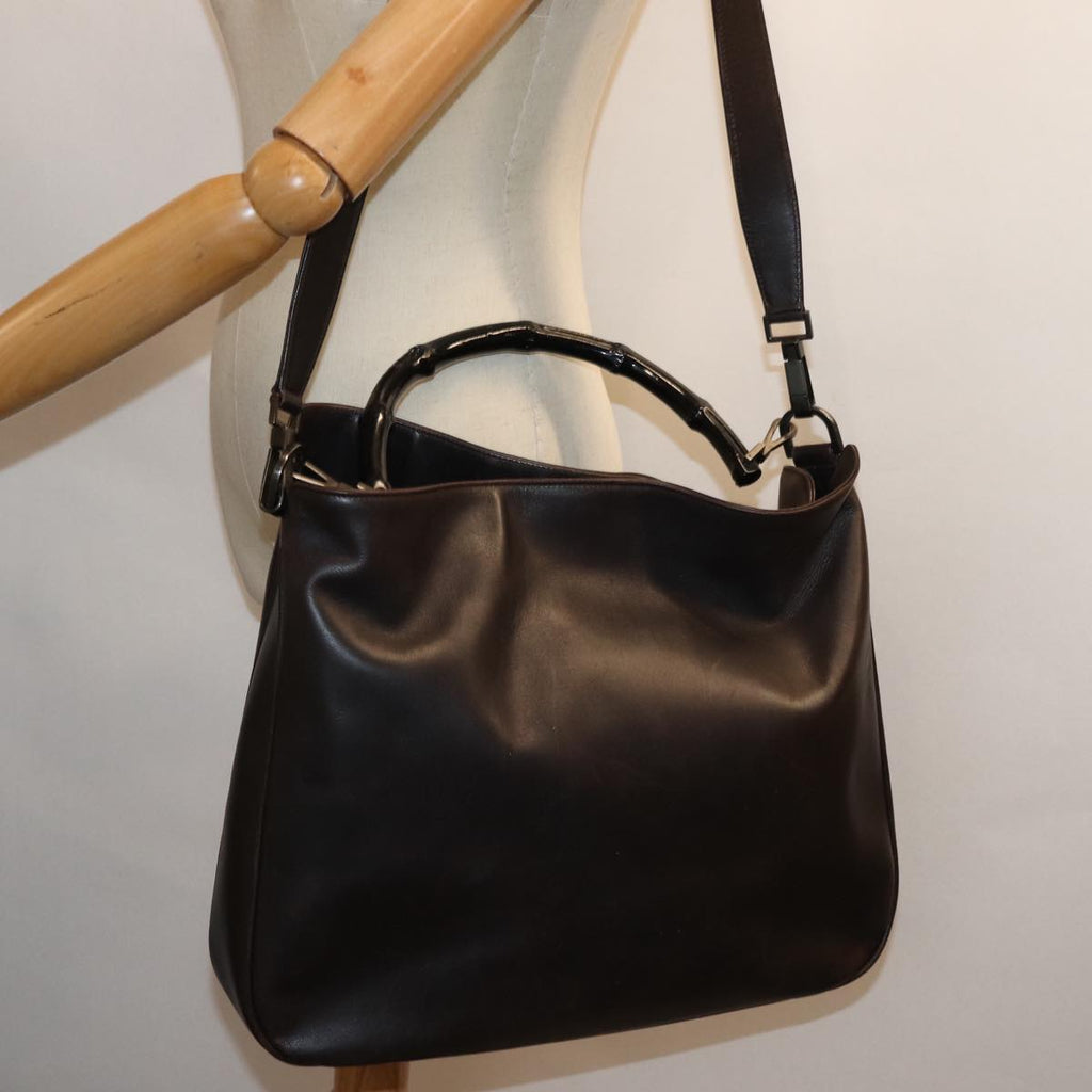 GUCCI Bamboo Hand Bag Leather 2way Brown 0011577 72734
