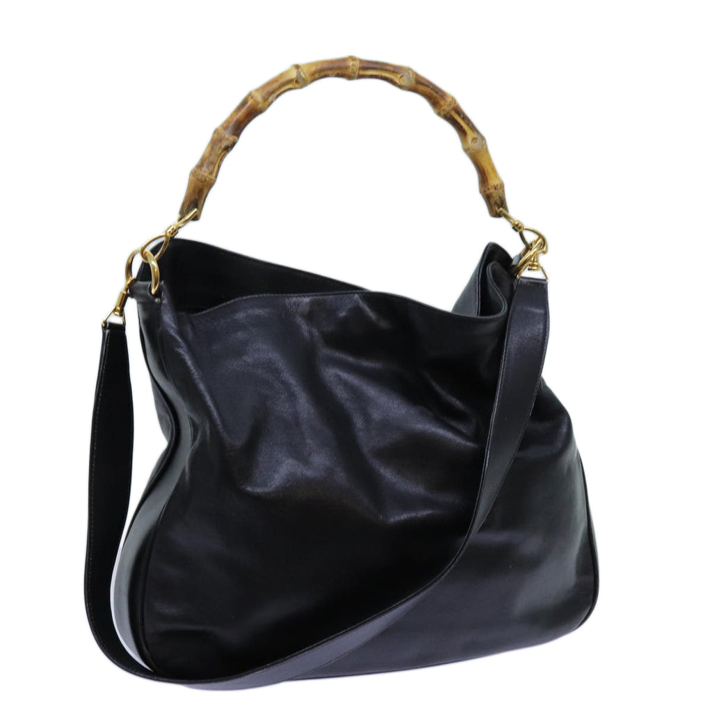 GUCCI Bamboo Hand Bag Leather 2way Black 001 1638 72735