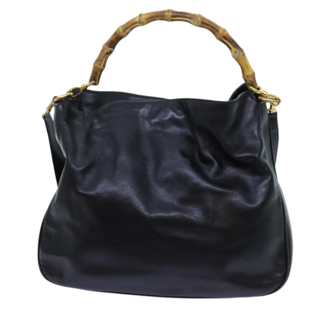 GUCCI Bamboo Hand Bag Leather 2way Black 001 1638 72735