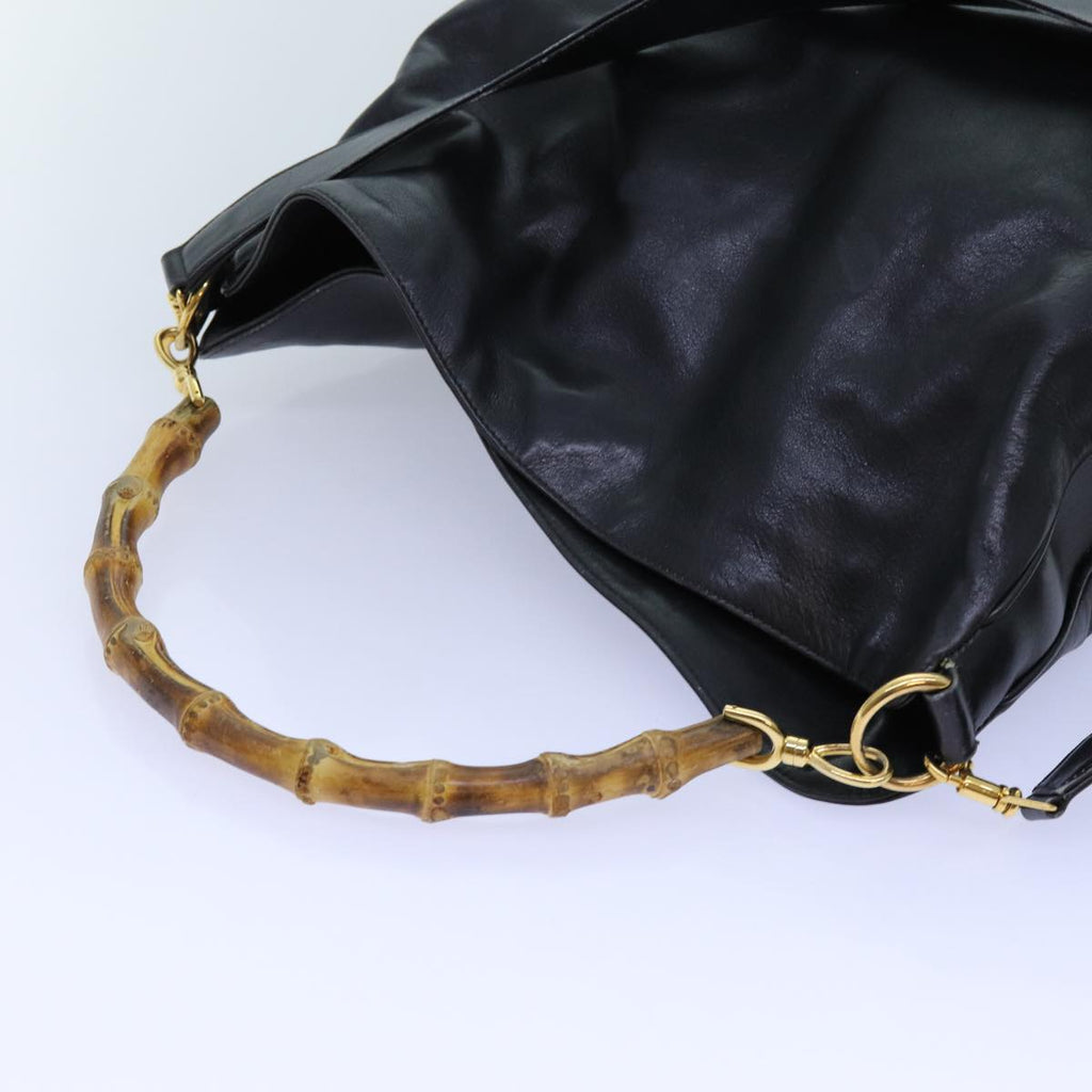 GUCCI Bamboo Hand Bag Leather 2way Black 001 1638 72735