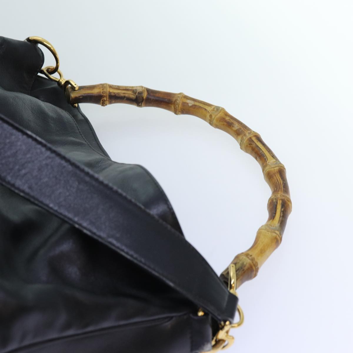 GUCCI Bamboo Hand Bag Leather 2way Black 001 1638 72735
