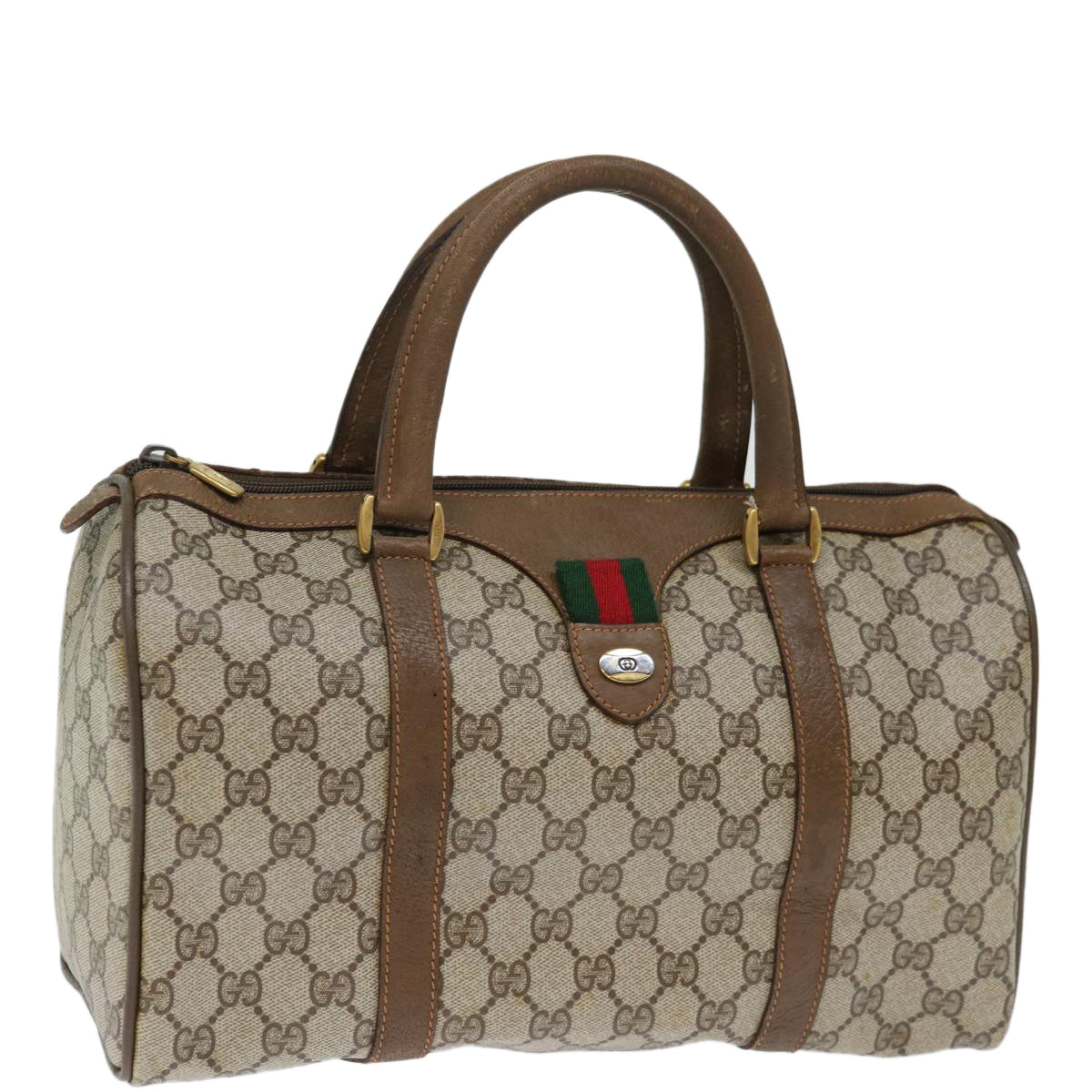 GUCCI GG Canvas Web Sherry Line Boston Bag PVC Beige Green Red 72785