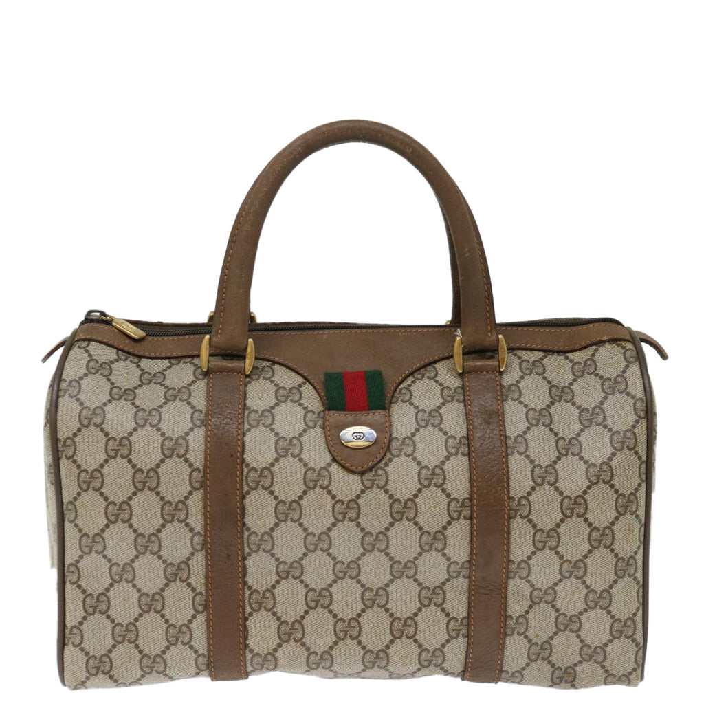 GUCCI GG Canvas Web Sherry Line Boston Bag PVC Beige Green Red 72785