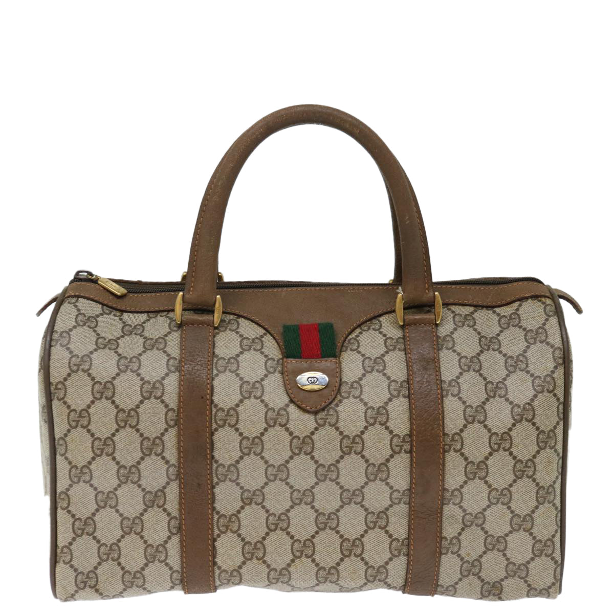 GUCCI GG Canvas Web Sherry Line Boston Bag PVC Beige Green Red 72785