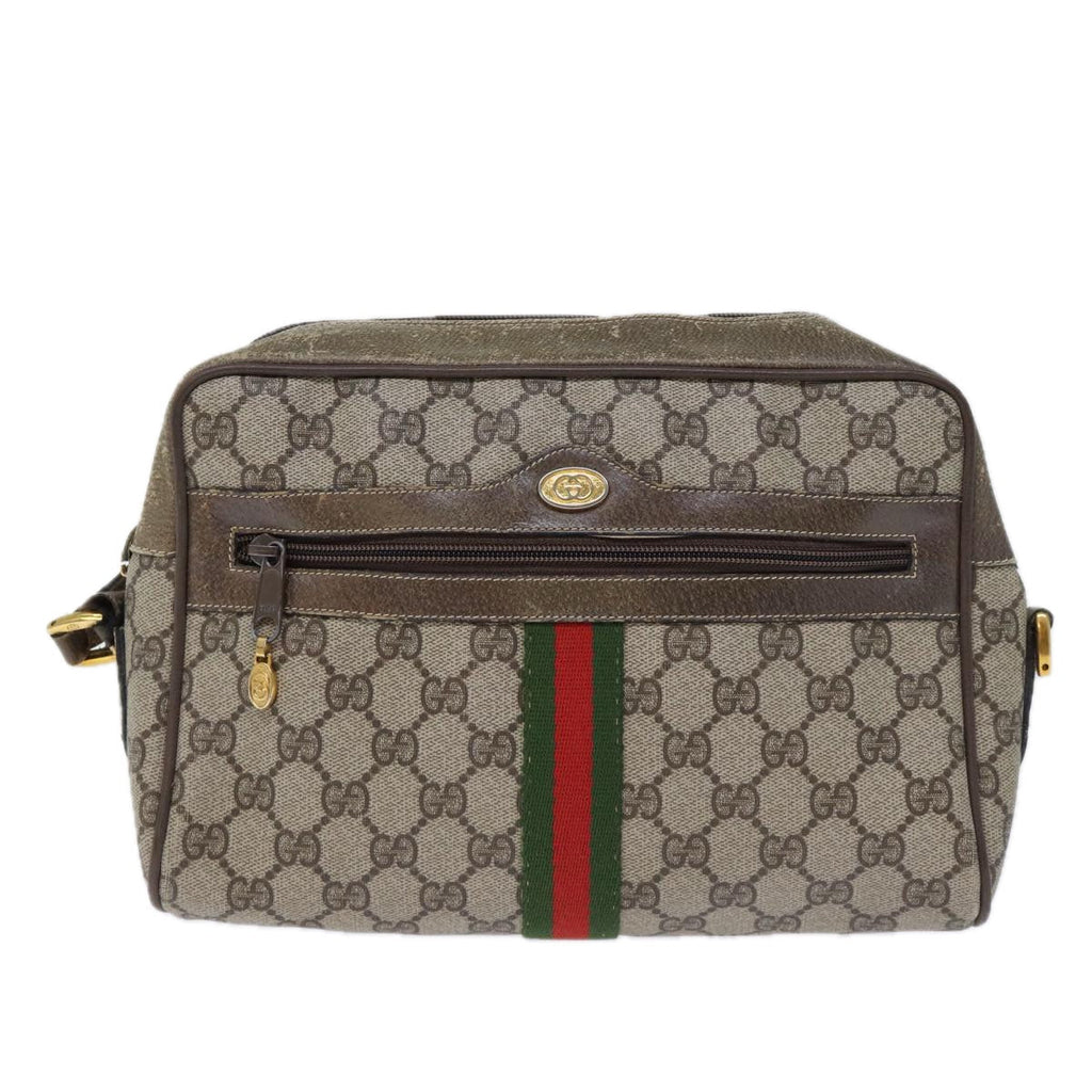 GUCCI GG Canvas Web Sherry Line Shoulder Bag PVC Beige Green Red 72787