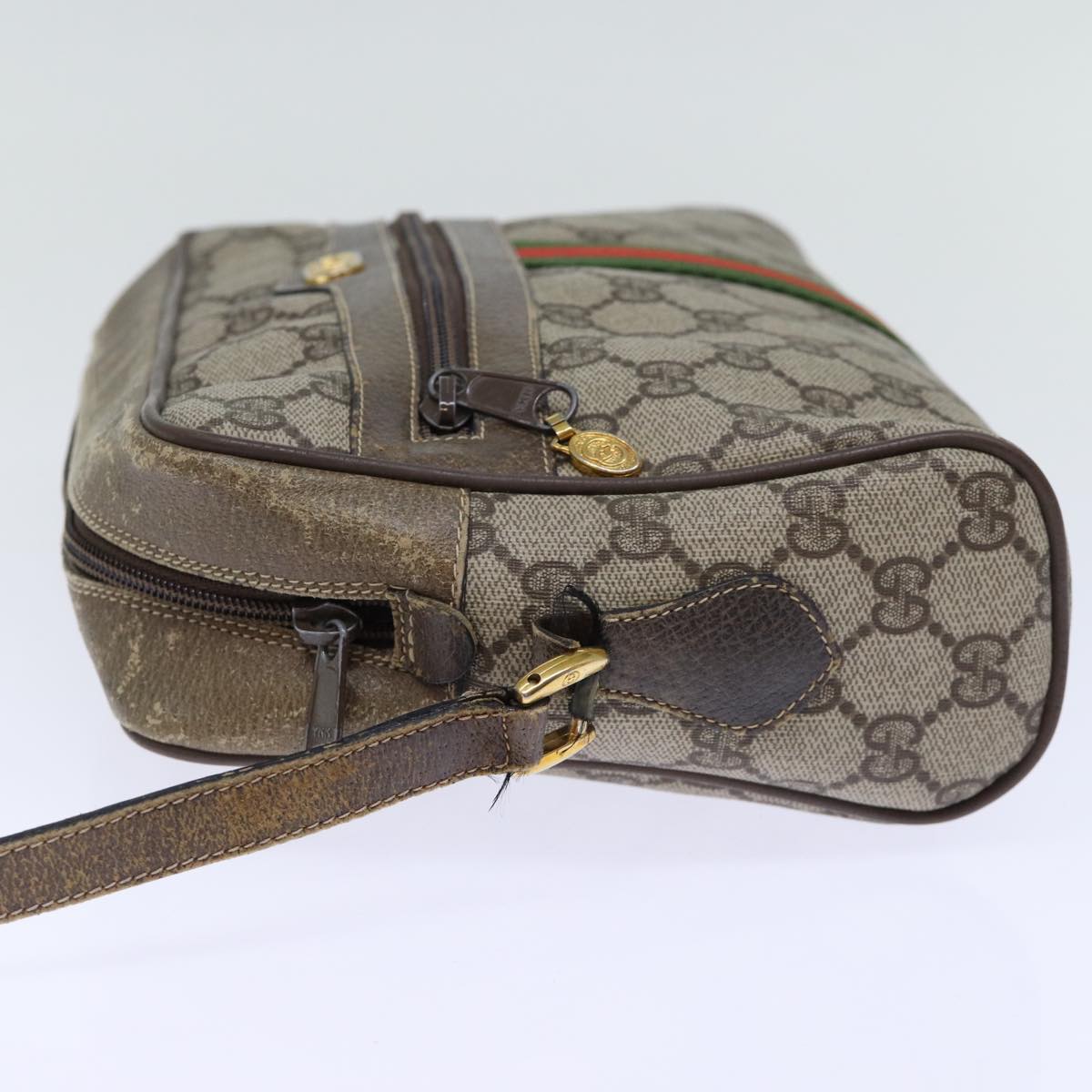 GUCCI GG Canvas Web Sherry Line Shoulder Bag PVC Beige Green Red 72787