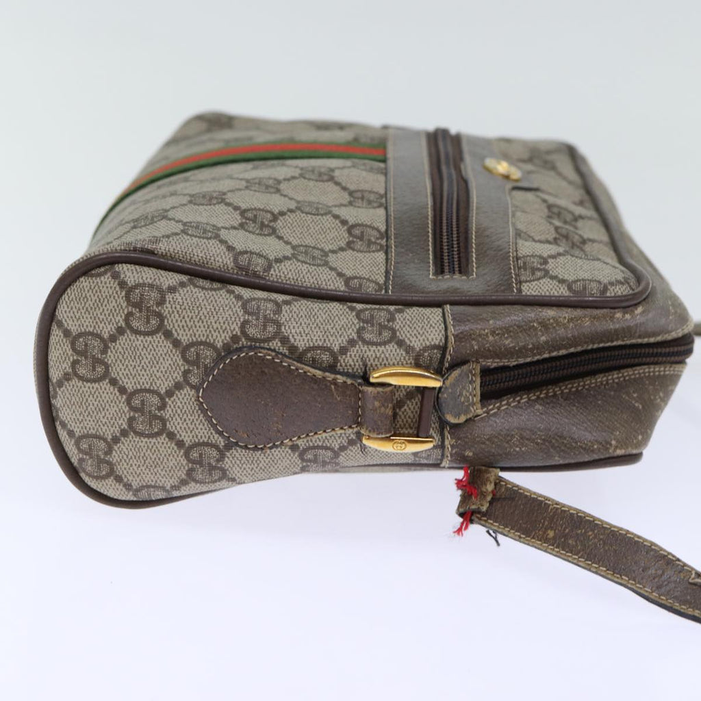 GUCCI GG Canvas Web Sherry Line Shoulder Bag PVC Beige Green Red 72787