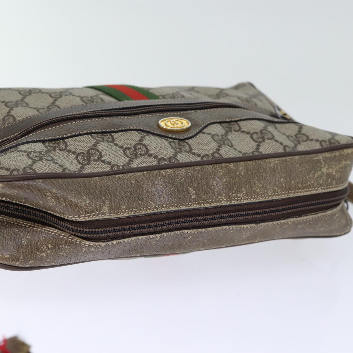 GUCCI GG Canvas Web Sherry Line Shoulder Bag PVC Beige Green Red 72787