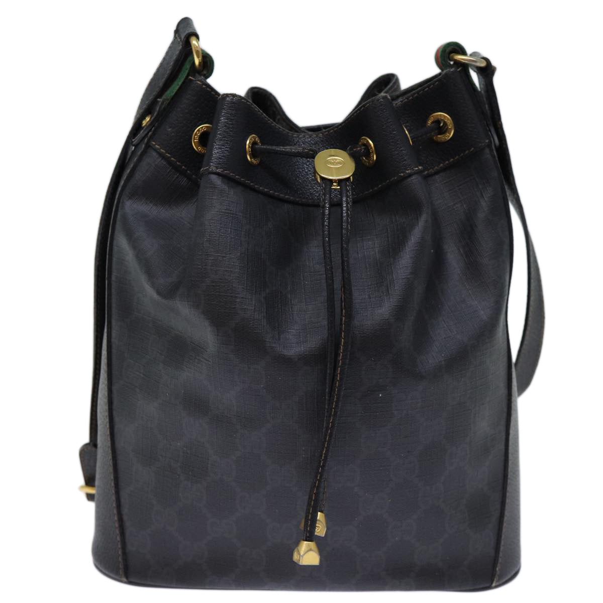 GUCCI GG Canvas Web Sherry Line Shoulder Bag PVC Black Green Red 72789
