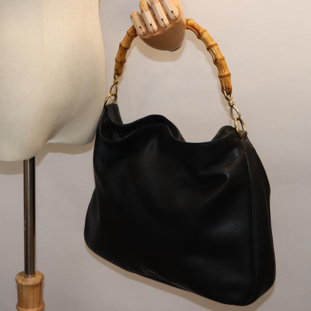 GUCCI Bamboo Hand Bag Leather Black 001 1998 1577 72814