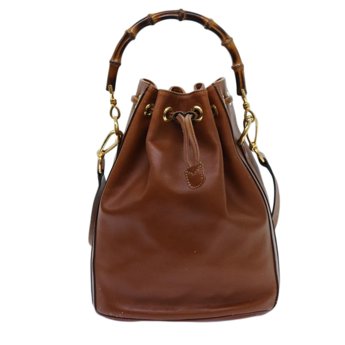 GUCCI Bamboo Hand Bag Leather 2way Brown 001 2865 1657 72828