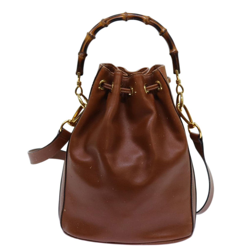 GUCCI Bamboo Hand Bag Leather 2way Brown 001 2865 1657 72828