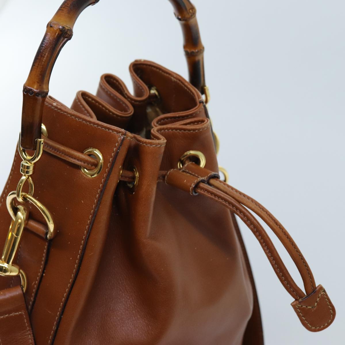 GUCCI Bamboo Hand Bag Leather 2way Brown 001 2865 1657 72828