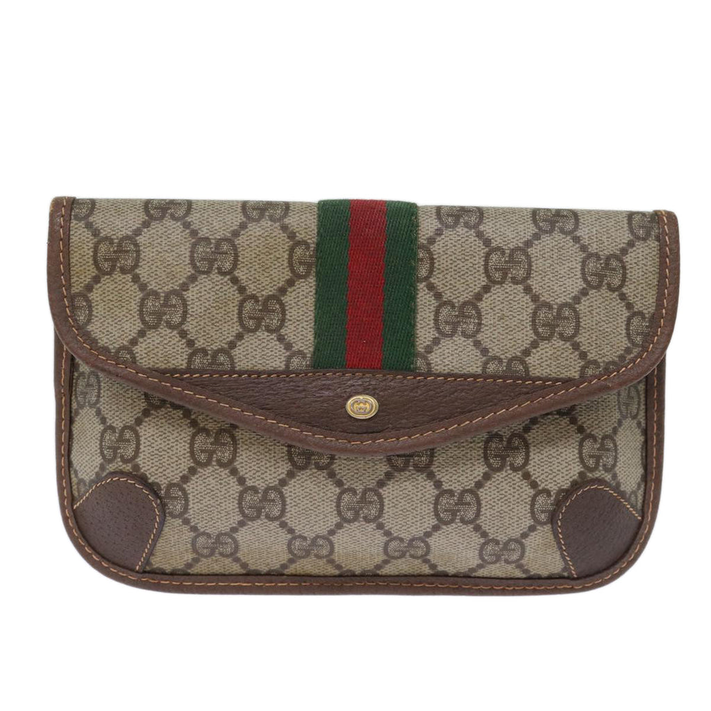 GUCCI GG Supreme Web Sherry Line Pouch PVC Beige Red 014 89 5205 72829