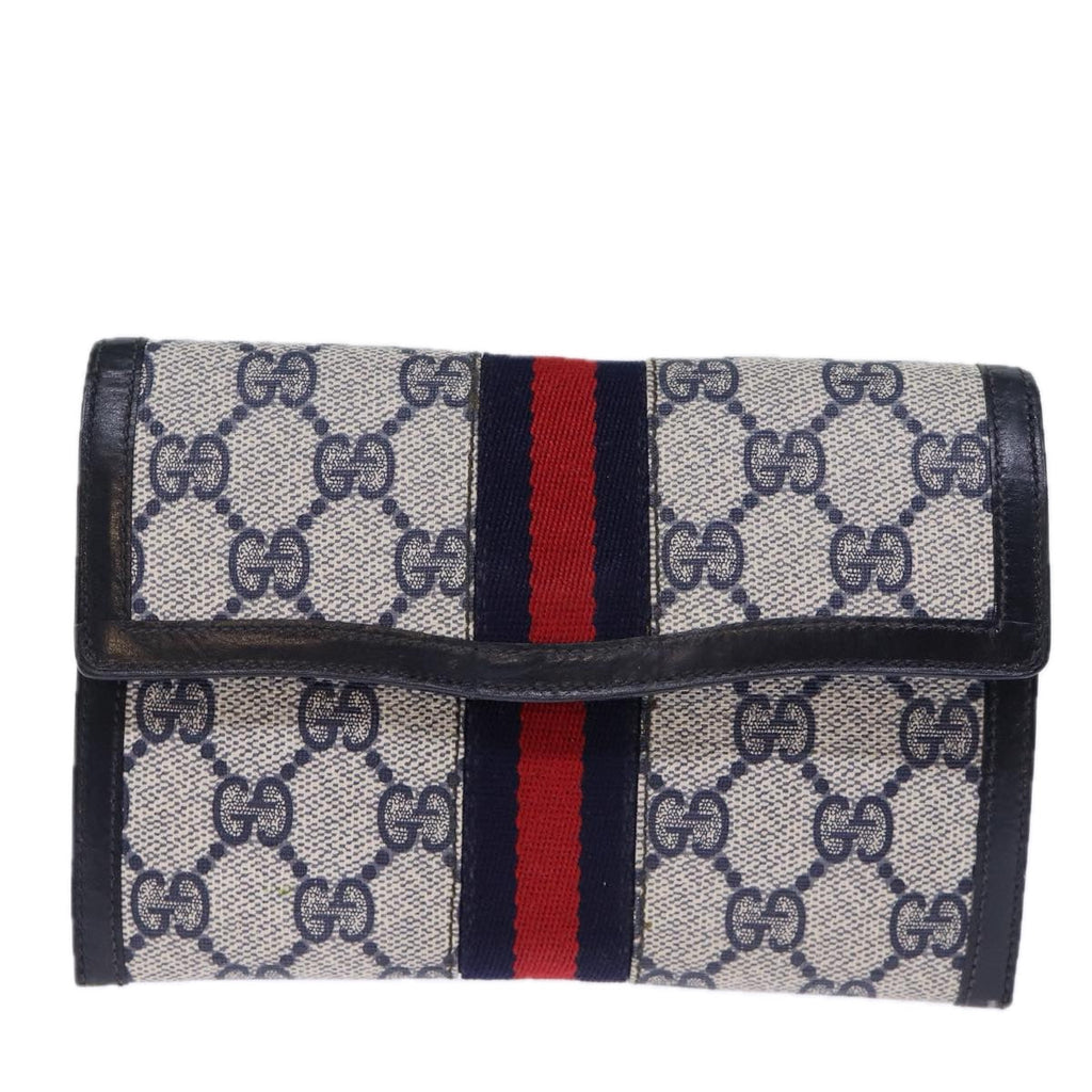 GUCCI GG Supreme Sherry Line Pouch PVC Leather Navy Red 72871