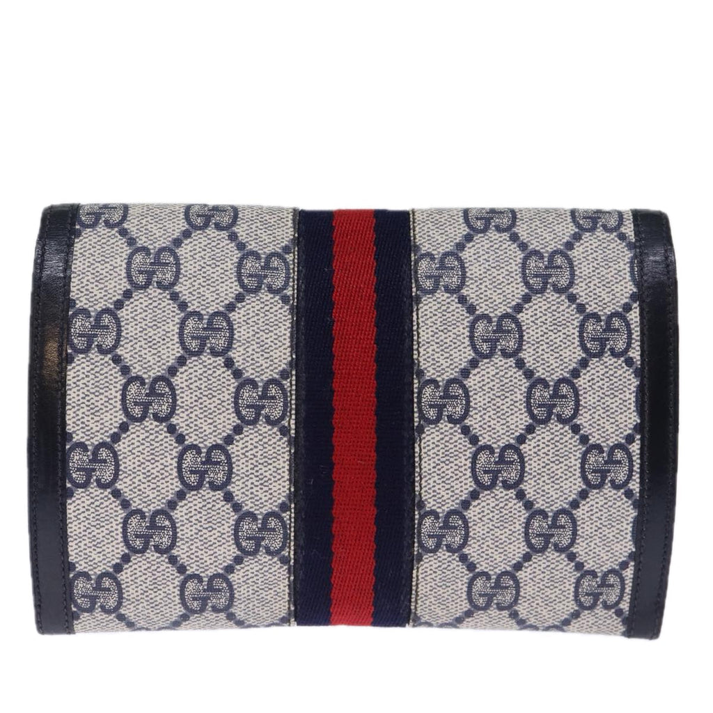 GUCCI GG Supreme Sherry Line Pouch PVC Leather Navy Red 72871