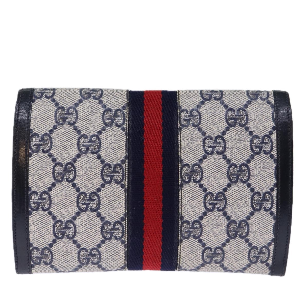 GUCCI GG Supreme Sherry Line Pouch PVC Leather Navy Red 72871