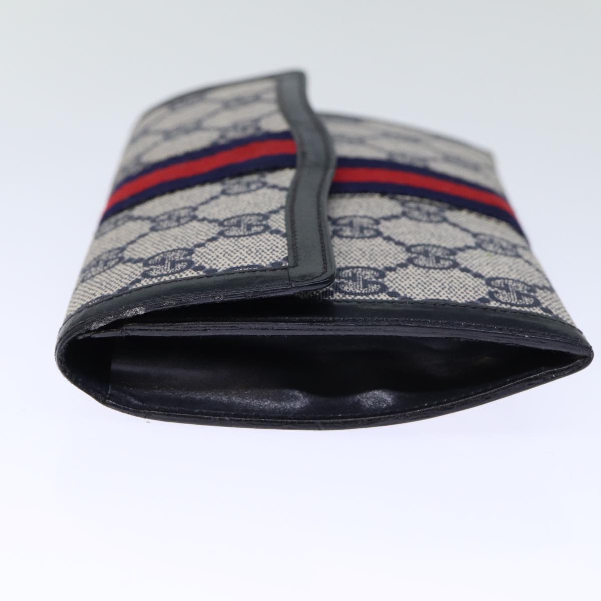 GUCCI GG Supreme Sherry Line Pouch PVC Leather Navy Red 72871