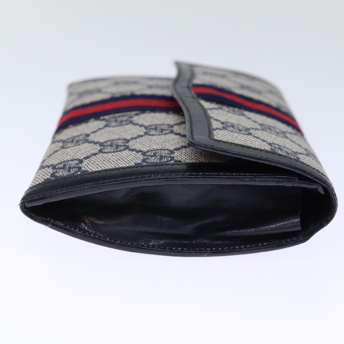 GUCCI GG Supreme Sherry Line Pouch PVC Leather Navy Red 72871