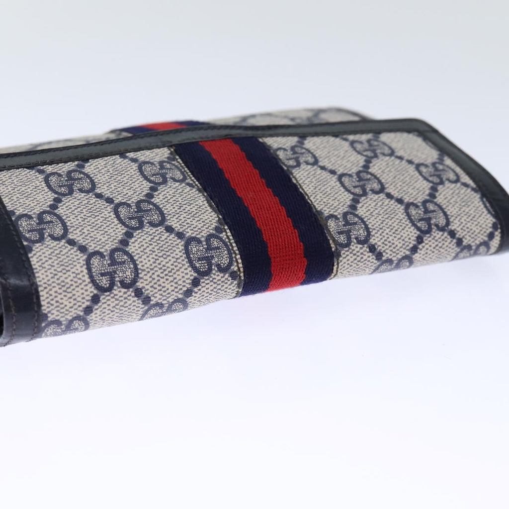 GUCCI GG Supreme Sherry Line Pouch PVC Leather Navy Red 72871