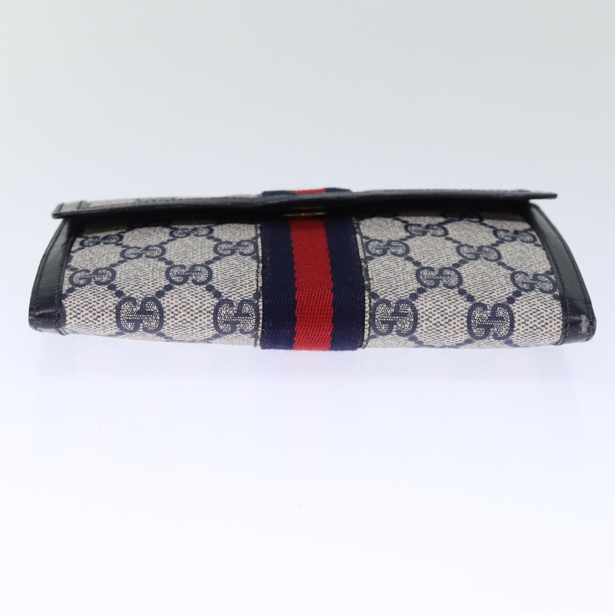 GUCCI GG Supreme Sherry Line Pouch PVC Leather Navy Red 72871