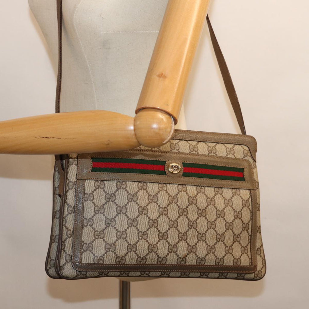 GUCCI GG Canvas Web Sherry Line Shoulder Bag PVC Beige Green Red 72965