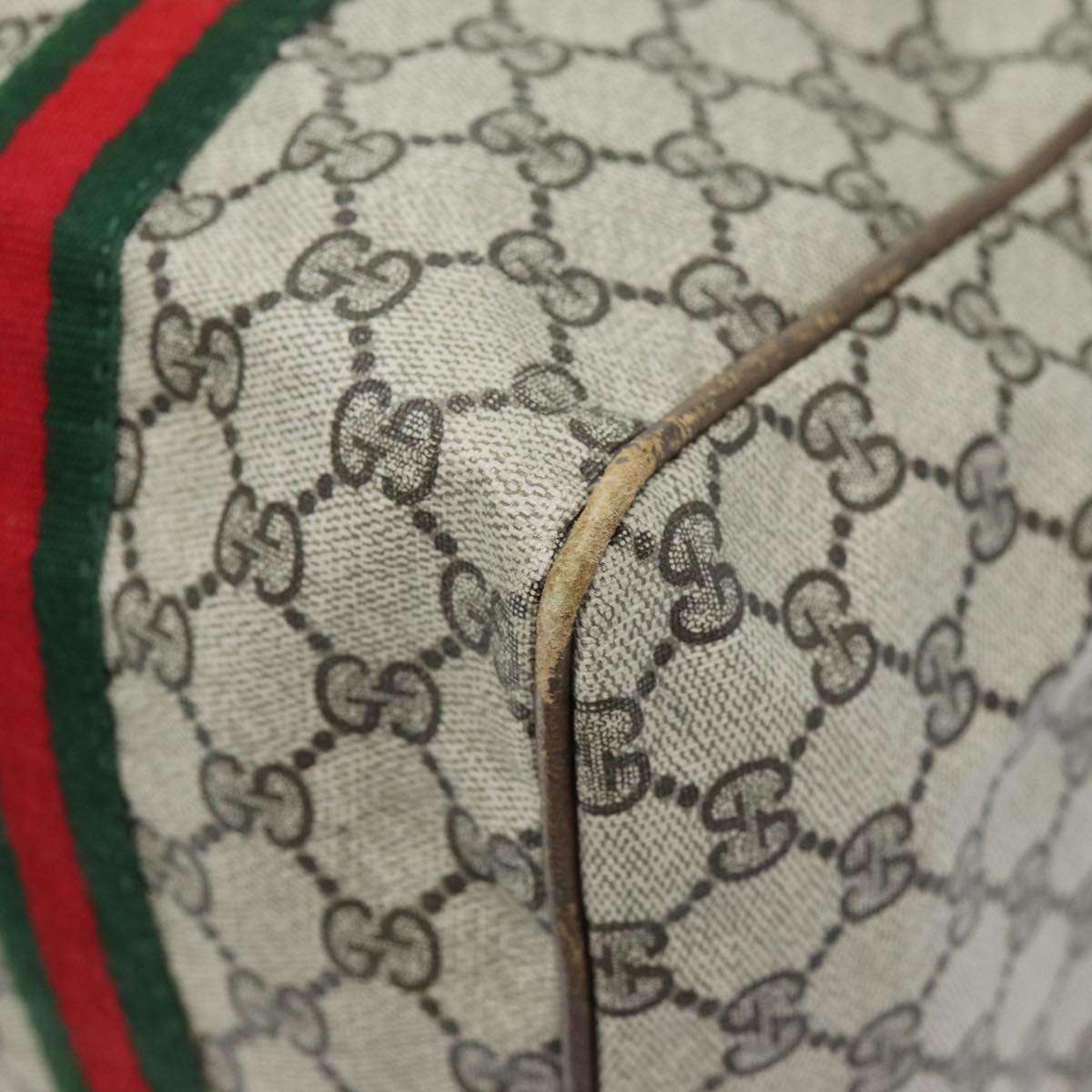 GUCCI GG Canvas Web Sherry Line Boston Bag PVC Beige Green Red 72967