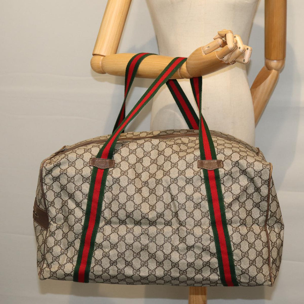 GUCCI GG Canvas Web Sherry Line Boston Bag PVC Beige Green Red 72967
