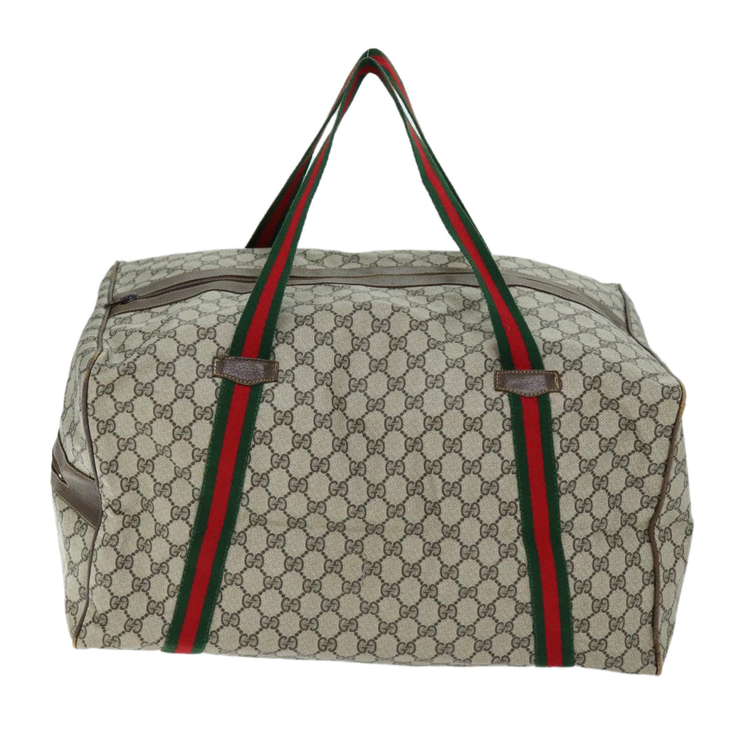 GUCCI GG Canvas Web Sherry Line Boston Bag PVC Beige Green Red 72967