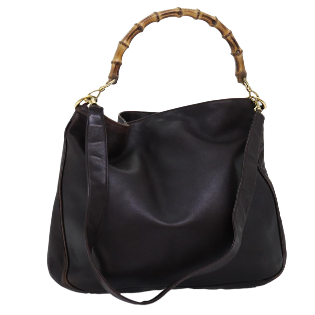 GUCCI Bamboo Shoulder Bag Leather 2way Brown 72968