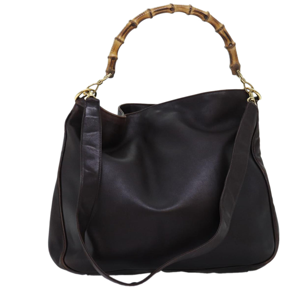 GUCCI Bamboo Shoulder Bag Leather 2way Brown 72968