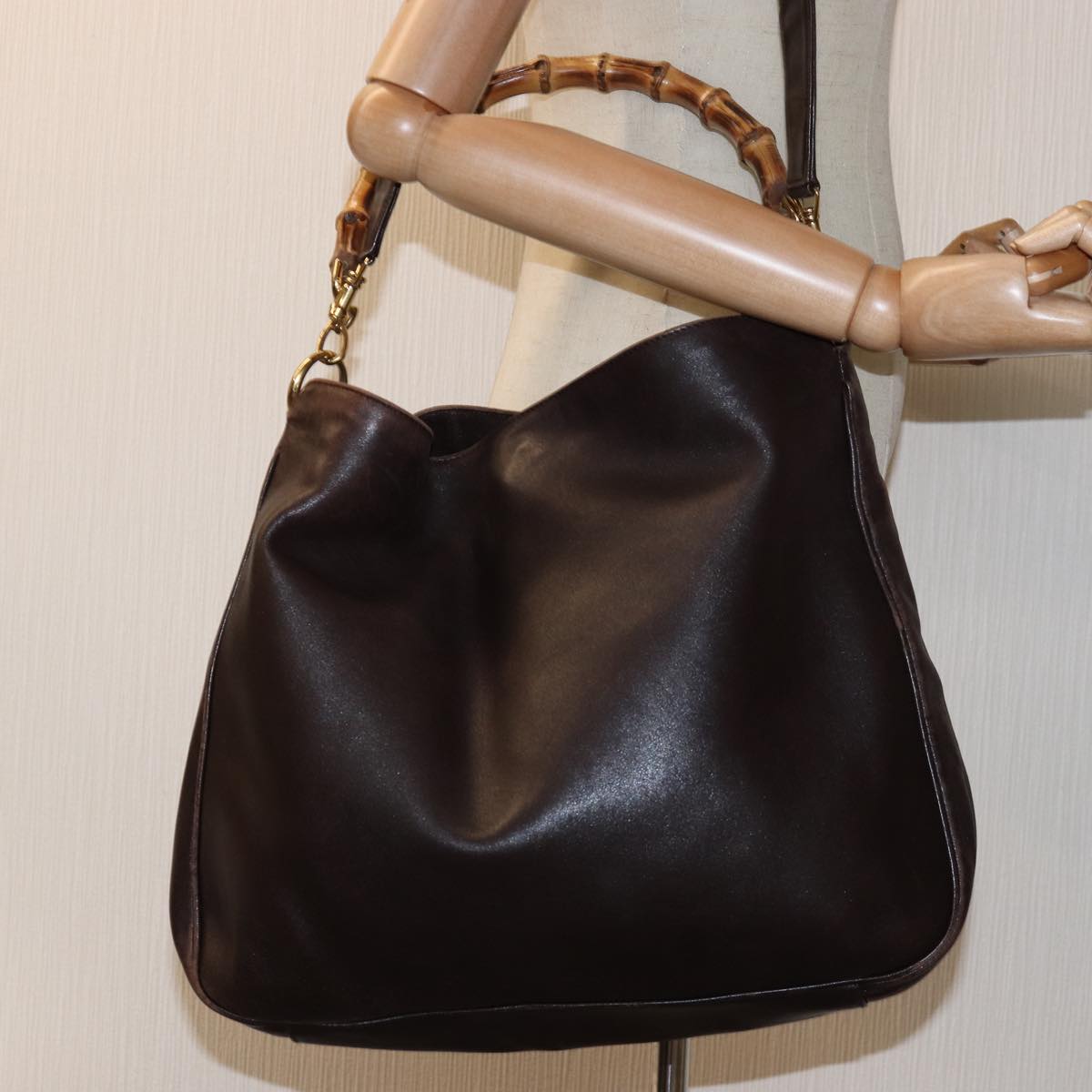 GUCCI Bamboo Shoulder Bag Leather 2way Brown 72968