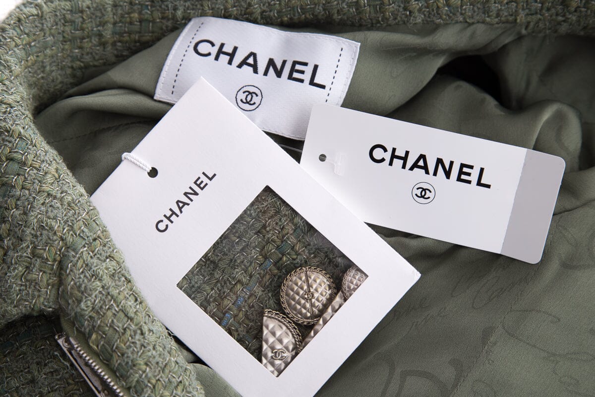 Chanel Green Tweed Zip Up Jacket SZ 42 NWT