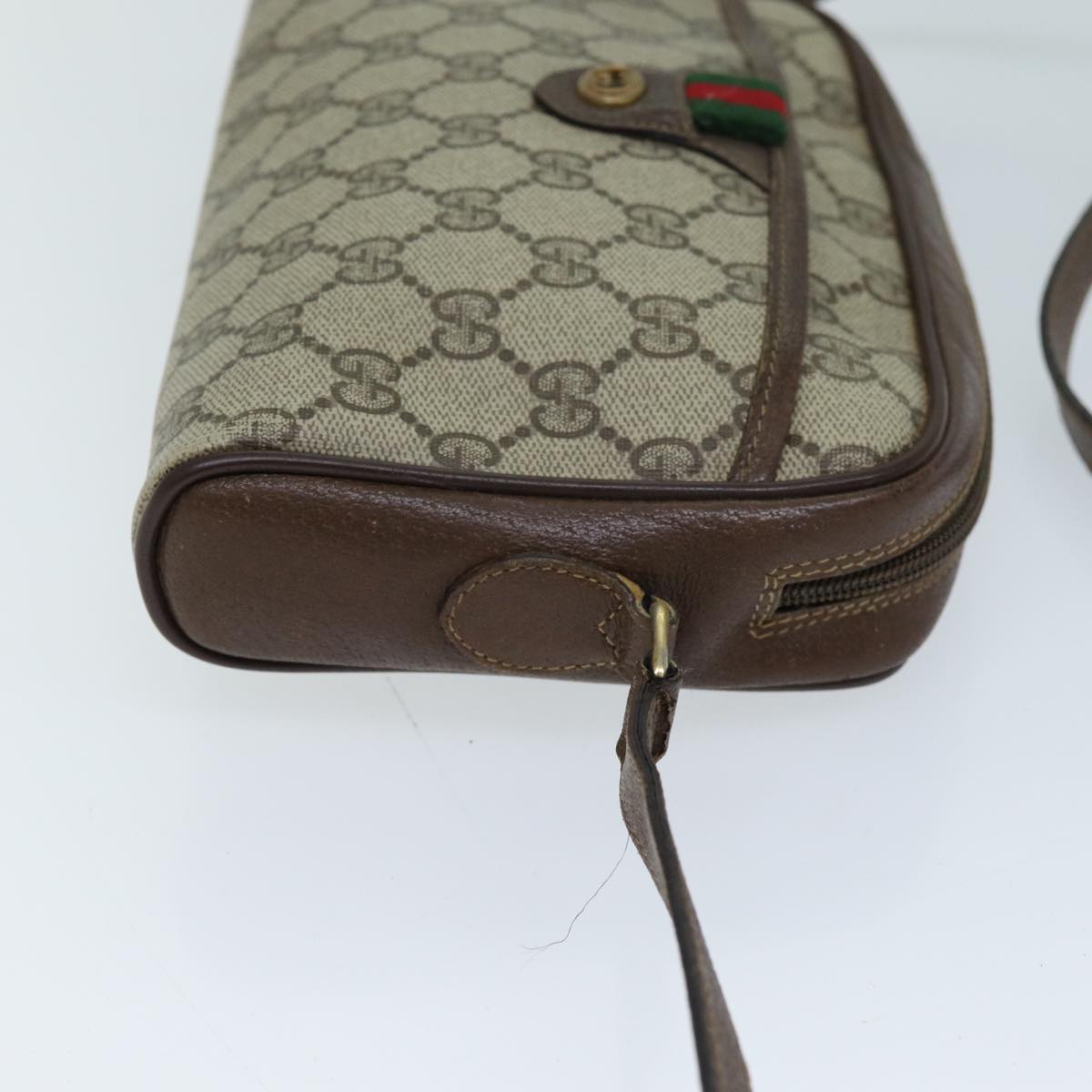 GUCCI GG Supreme Web Sherry Line Shoulder Bag Beige Green 116 02 089 73003