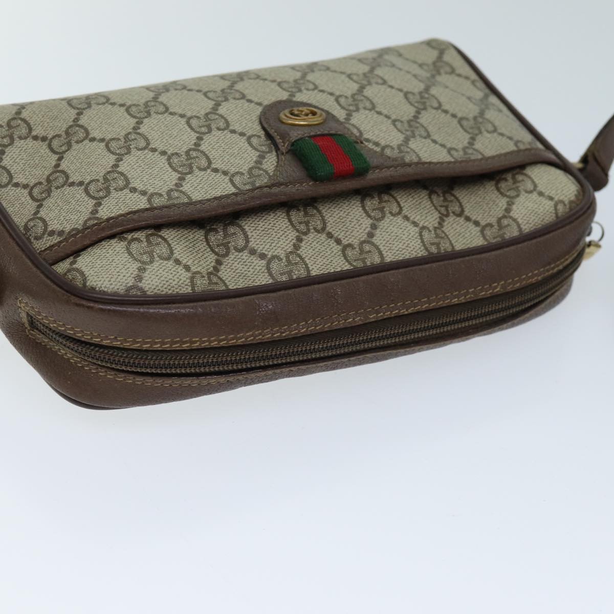 GUCCI GG Supreme Web Sherry Line Shoulder Bag Beige Green 116 02 089 73003