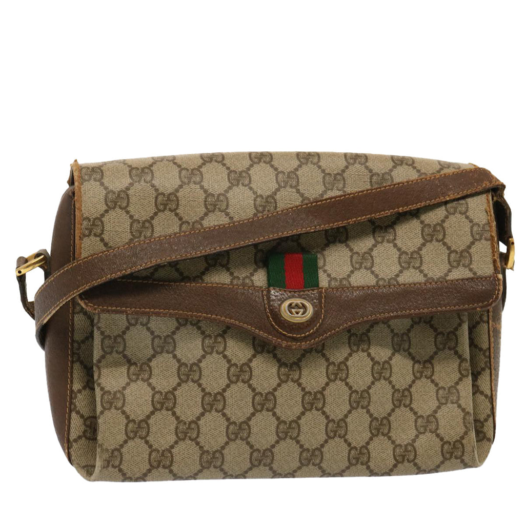 GUCCI GG Supreme Web Sherry Line Shoulder Bag PVC Beige 904 02 084 73034