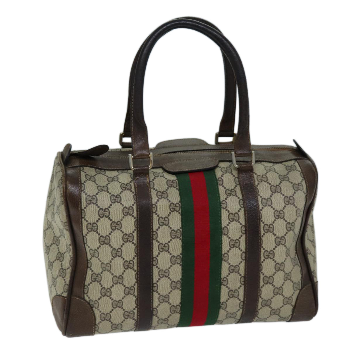 GUCCI GG Canvas Web Sherry Line Hand Bag PVC Beige Green Red 73093