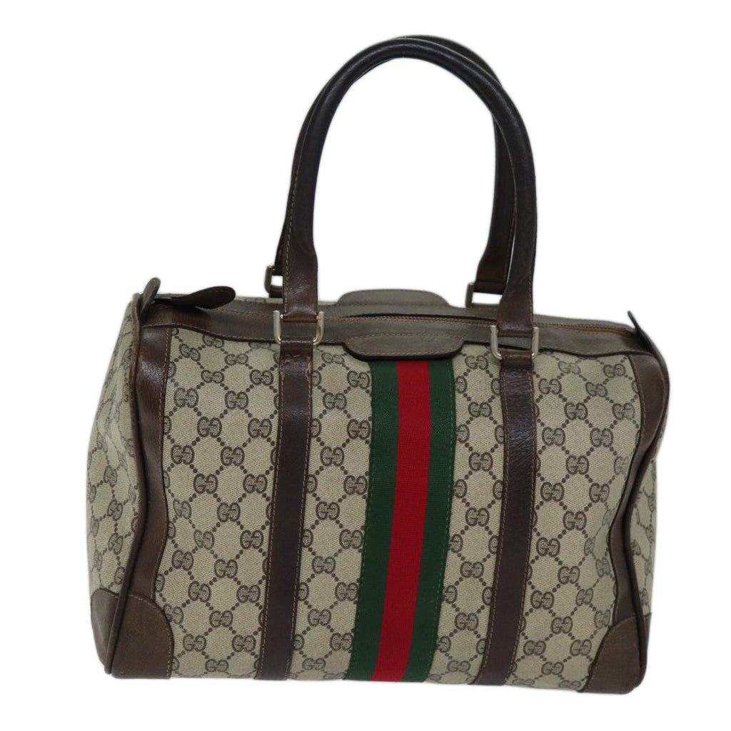 GUCCI GG Canvas Web Sherry Line Hand Bag PVC Beige Green Red 73093