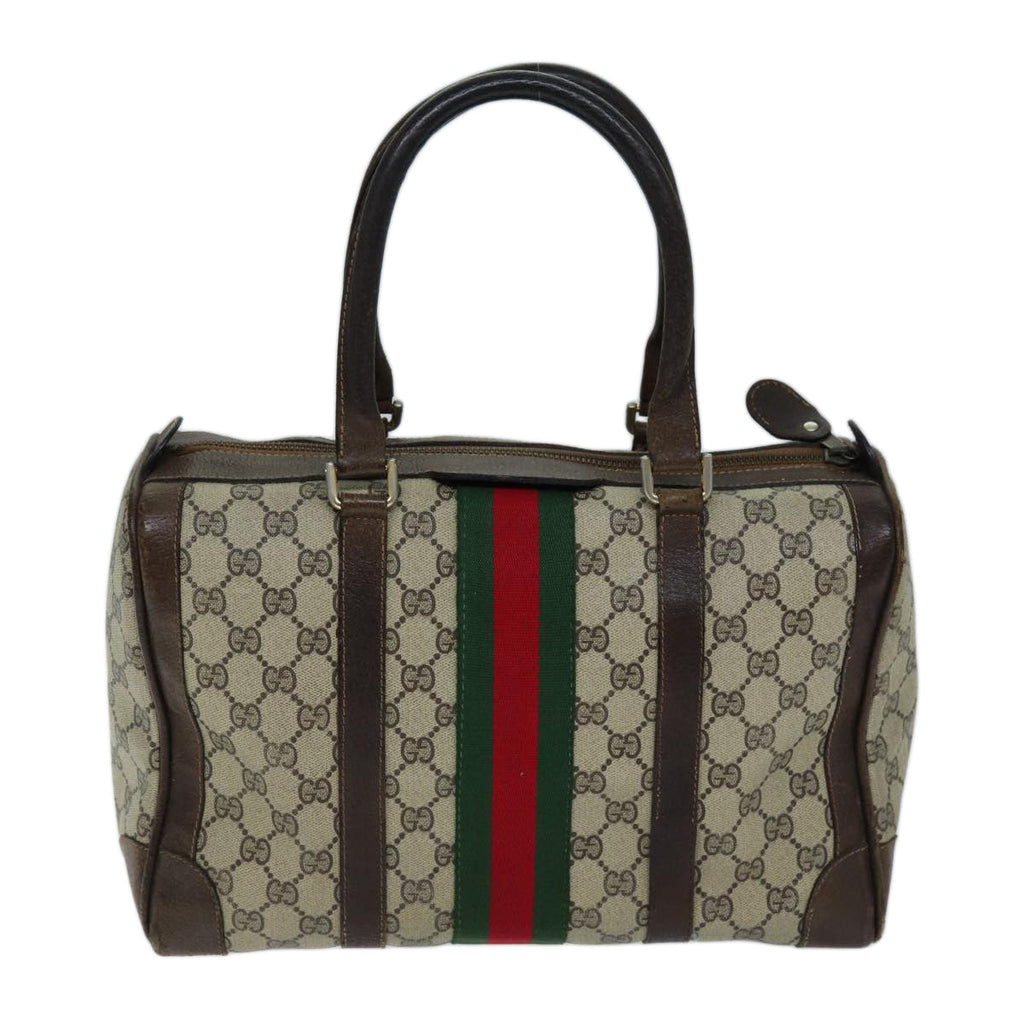 GUCCI GG Canvas Web Sherry Line Hand Bag PVC Beige Green Red 73093