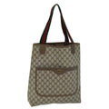 GUCCI GG Canvas Web Sherry Line Tote Bag PVC Beige Green 39 02 003 73111