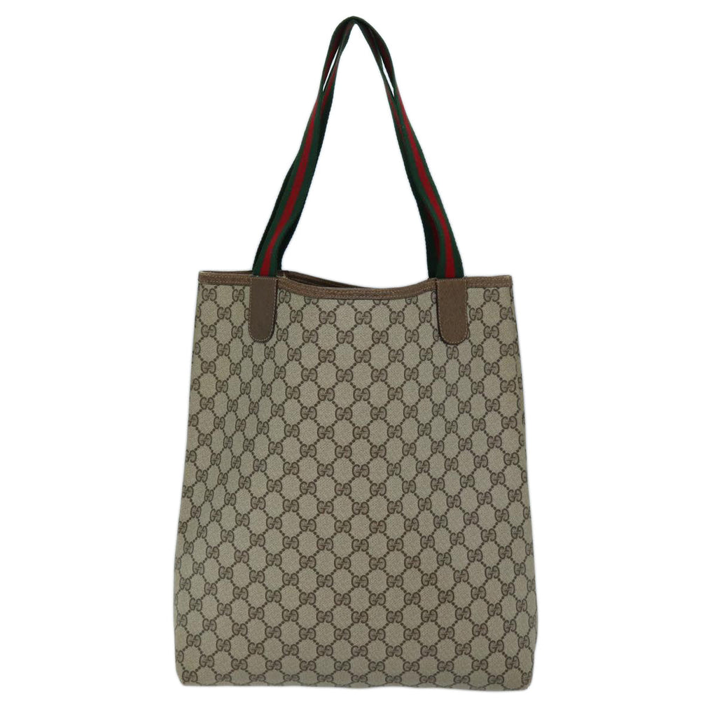 GUCCI GG Canvas Web Sherry Line Tote Bag PVC Beige Green 39 02 003 73111