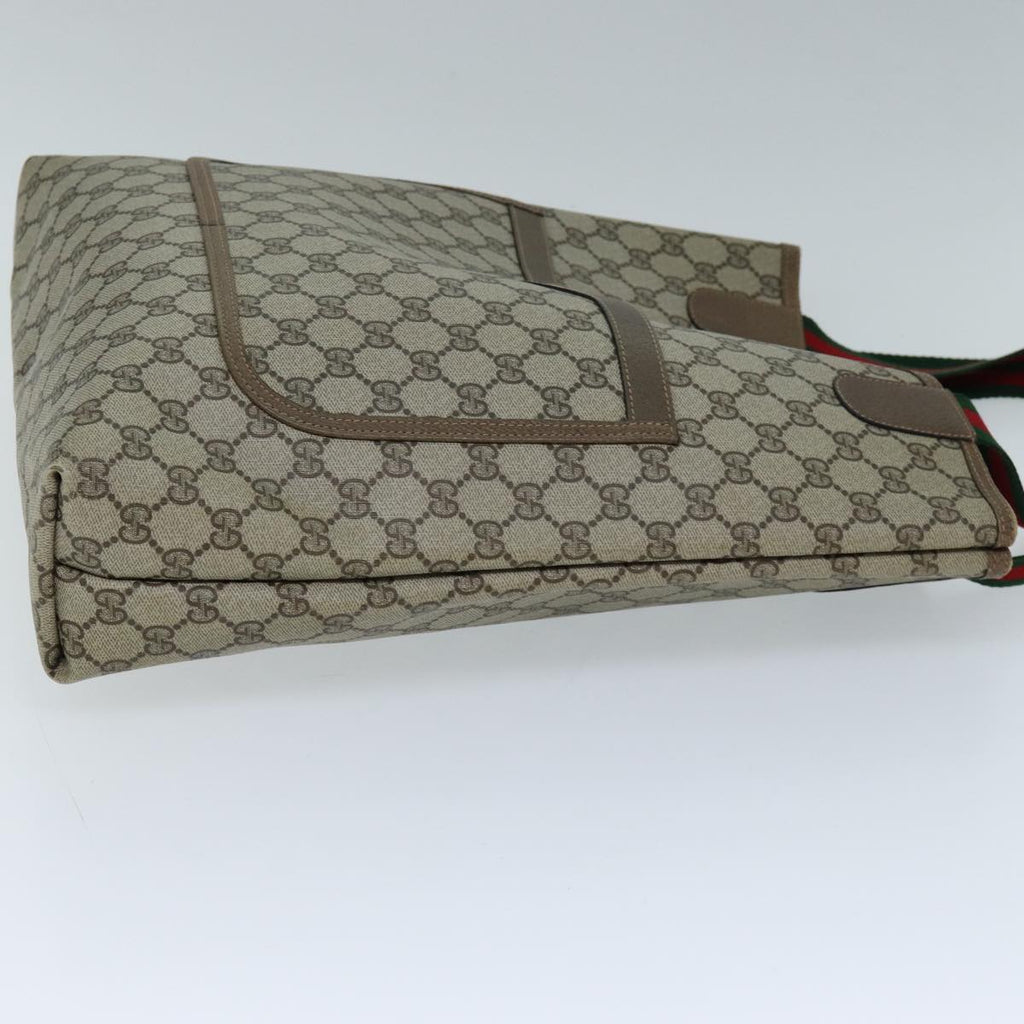 GUCCI GG Canvas Web Sherry Line Tote Bag PVC Beige Green 39 02 003 73111
