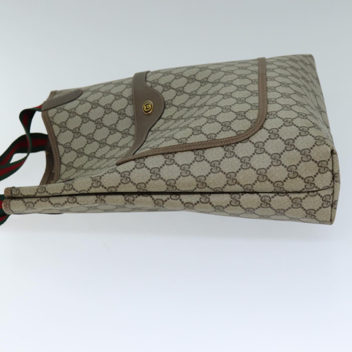 GUCCI GG Canvas Web Sherry Line Tote Bag PVC Beige Green 39 02 003 73111