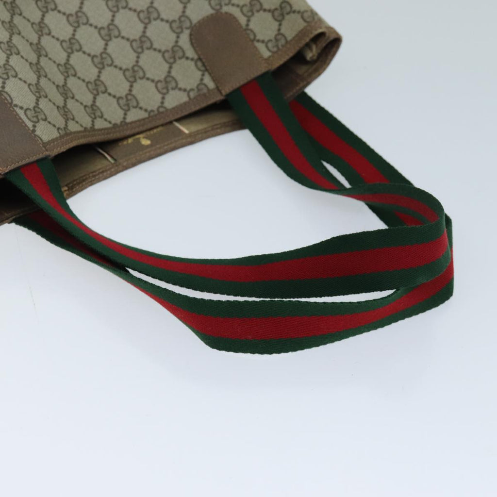 GUCCI GG Canvas Web Sherry Line Tote Bag PVC Beige Green 39 02 003 73111