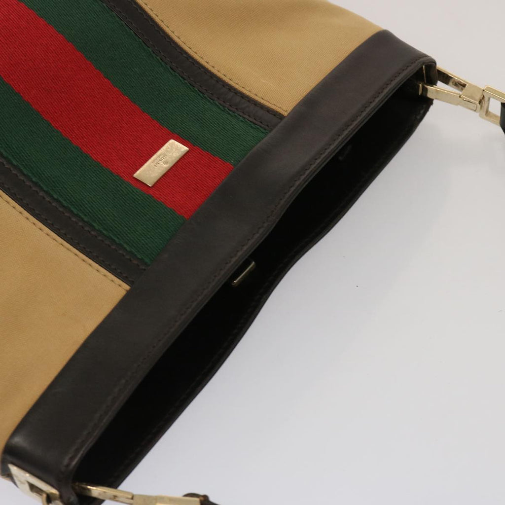 GUCCI Web Sherry Line Shoulder Bag Canvas Beige Green Red 001 4231 73115