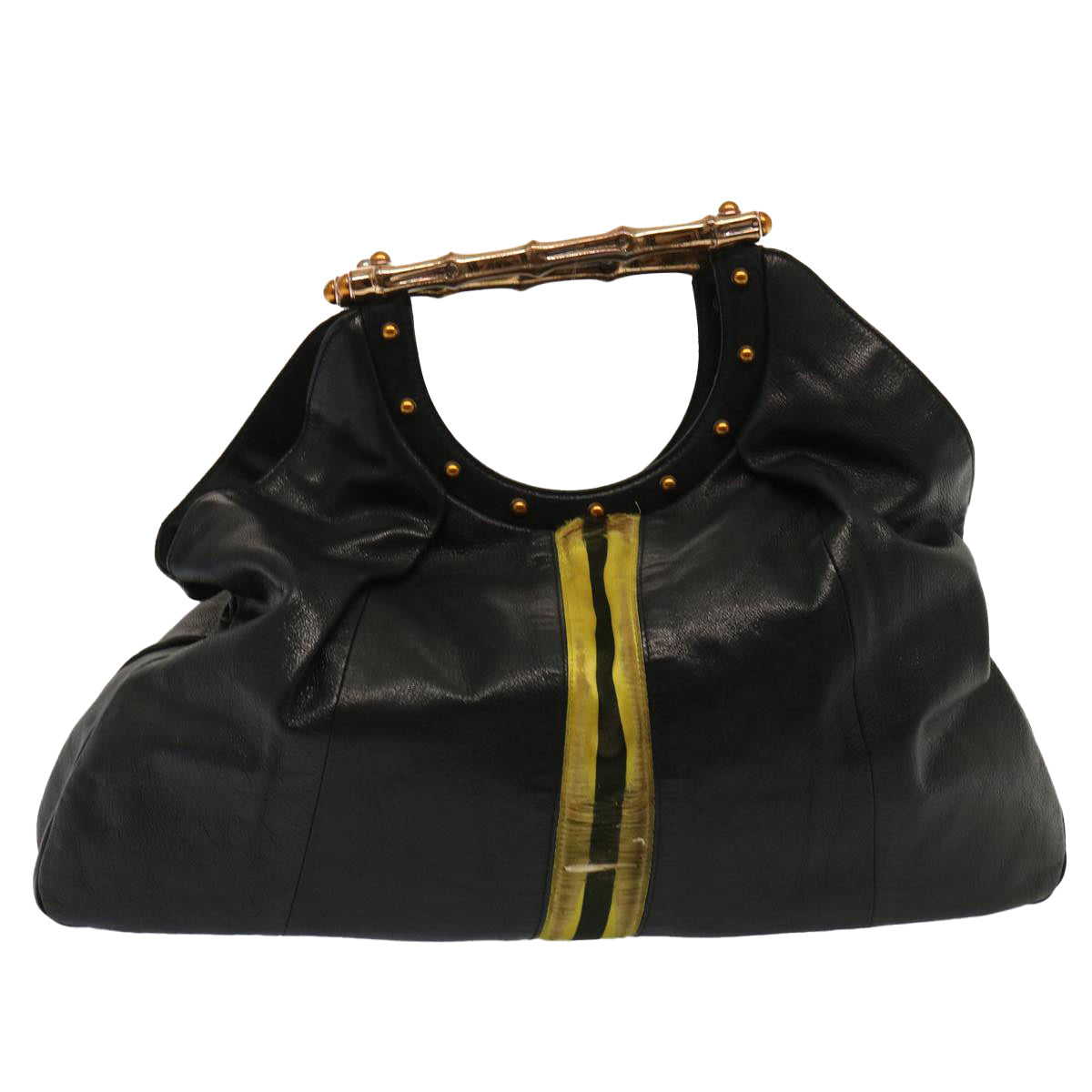 GUCCI Hand Bag Leather Black Yellow 128989 73119