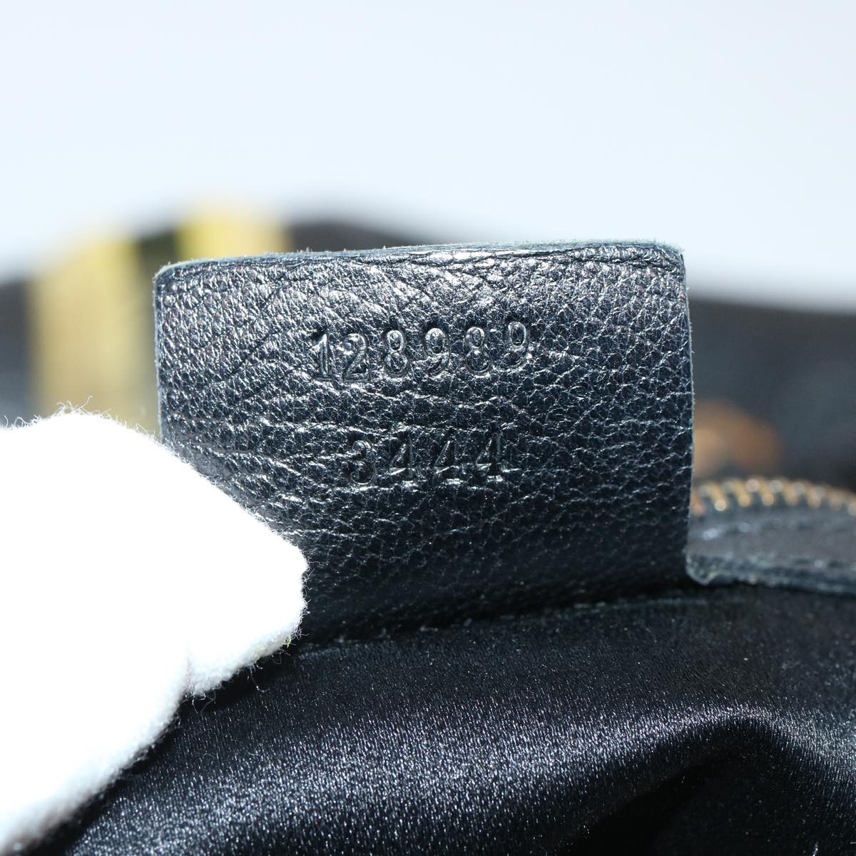 GUCCI Hand Bag Leather Black Yellow 128989 73119