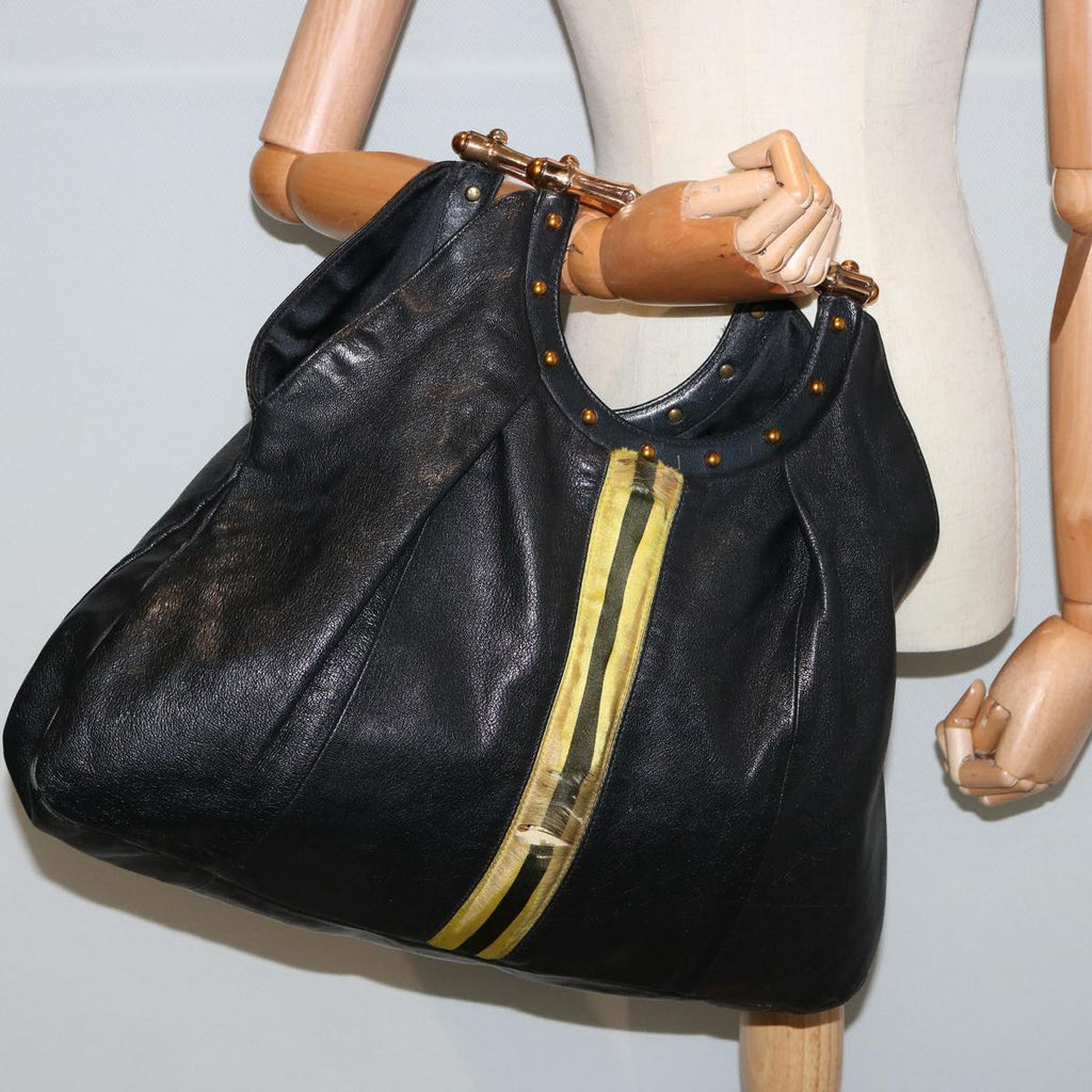 GUCCI Hand Bag Leather Black Yellow 128989 73119