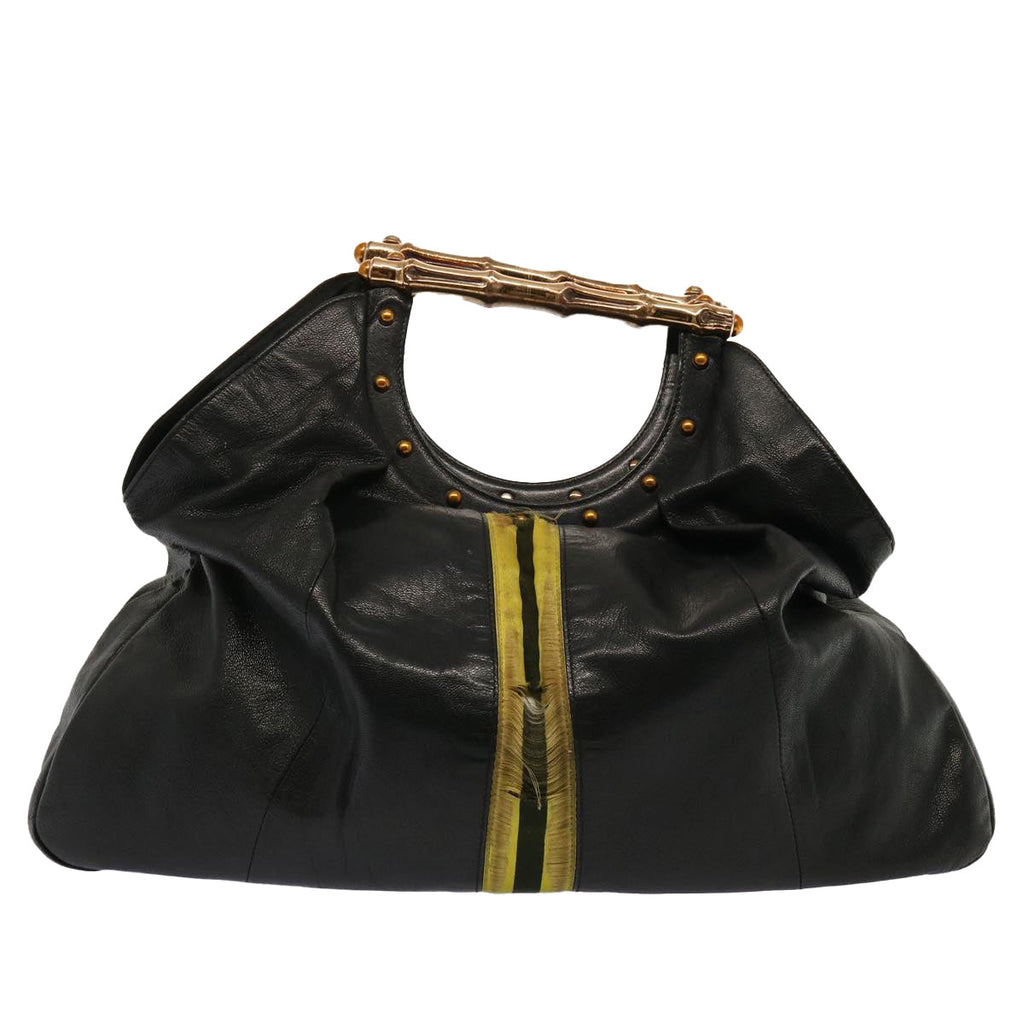 GUCCI Hand Bag Leather Black Yellow 128989 73119